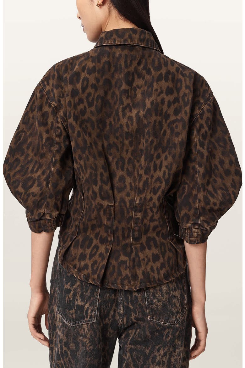 Nancy Bishop Sleeve Denim Top, Alternate, color, LEOPARD BROWN