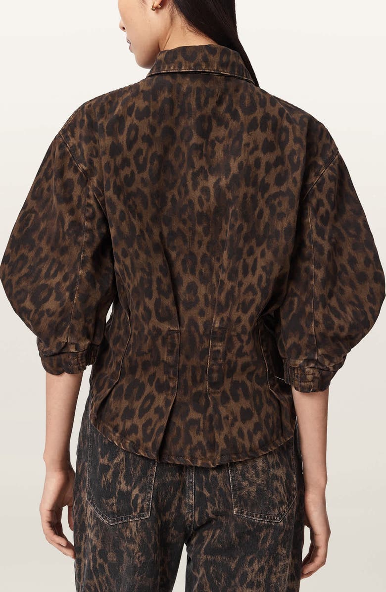 AllSaints Nancy Bishop Sleeve Denim Top, Alternate, color, Leopard Brown