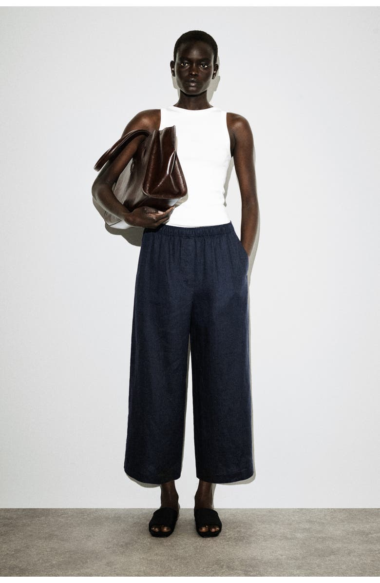 COS Linen Culottes, Main, color, Navy