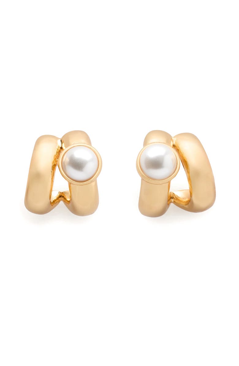 Kate Spade New York keep sparkling double hoop earrings, Main, color, Clear/ Gold.