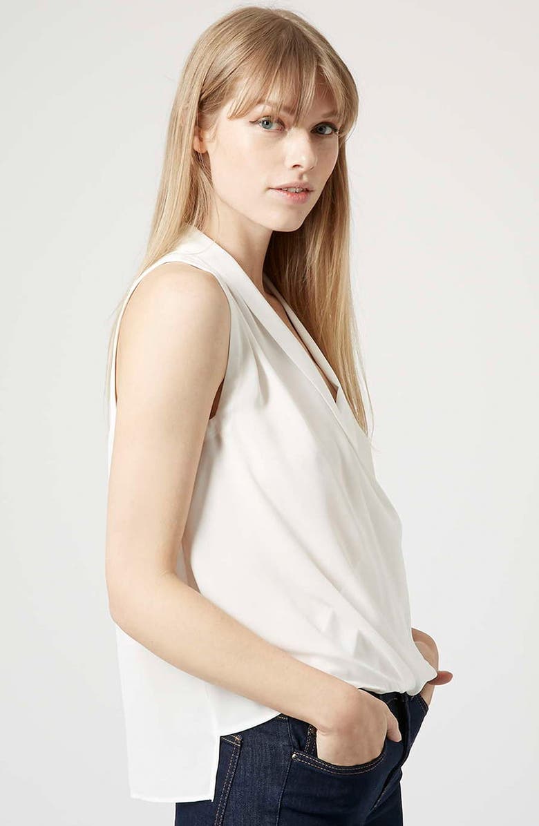 Topshop Sleeveless Drape Front Blouse, Alternate, color,