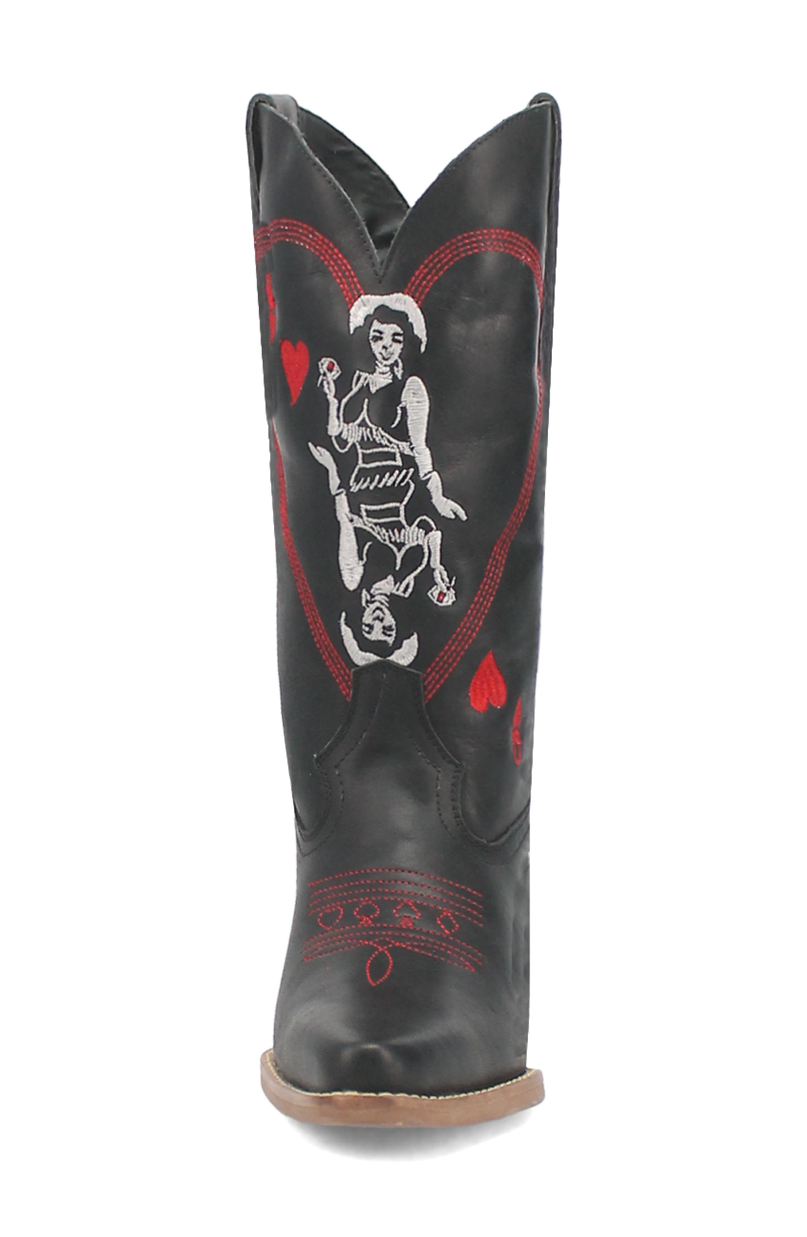 Dingo Queen a Hearts Western Boot, Alternate, color, Black