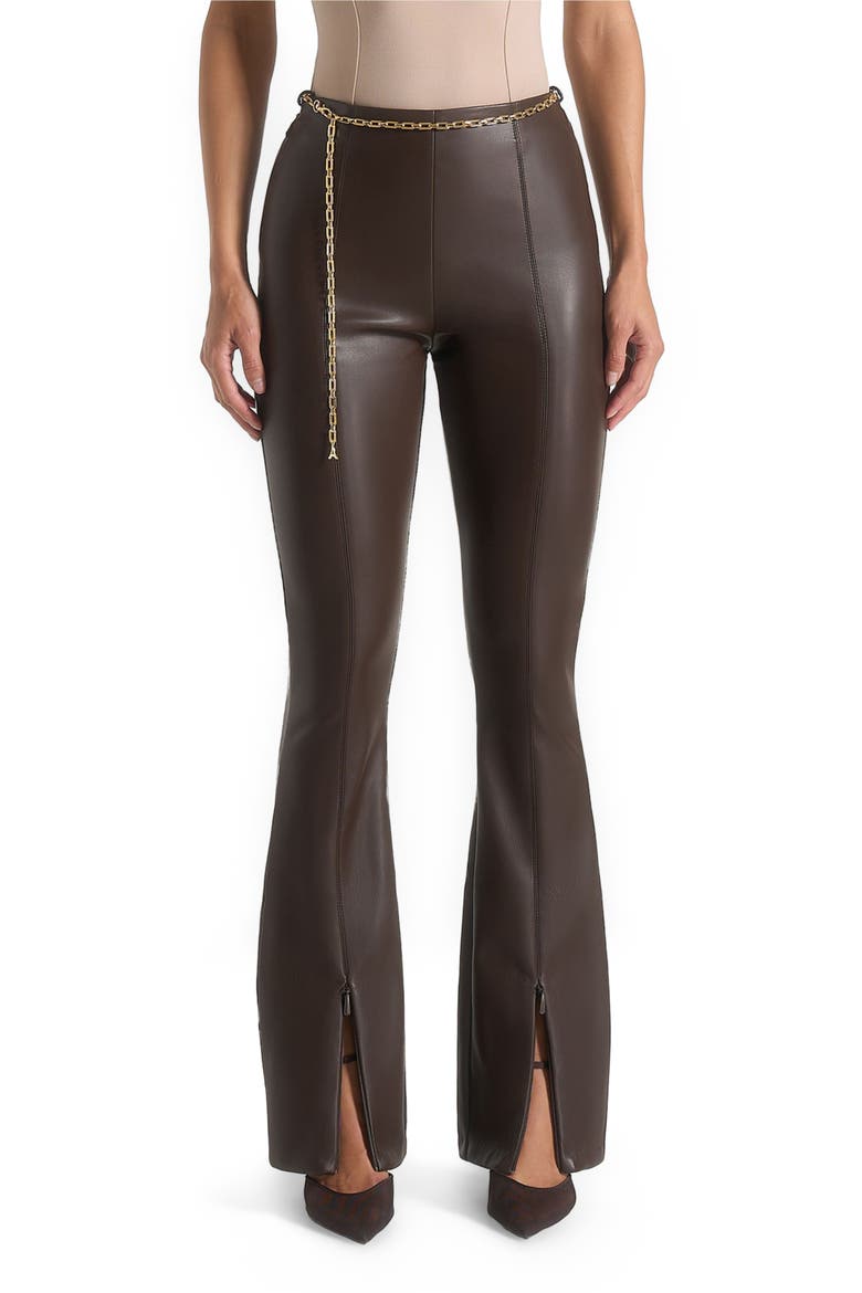 Ninon Leather Fit And Flare Leggings With Chain, Alternate, color, Brown