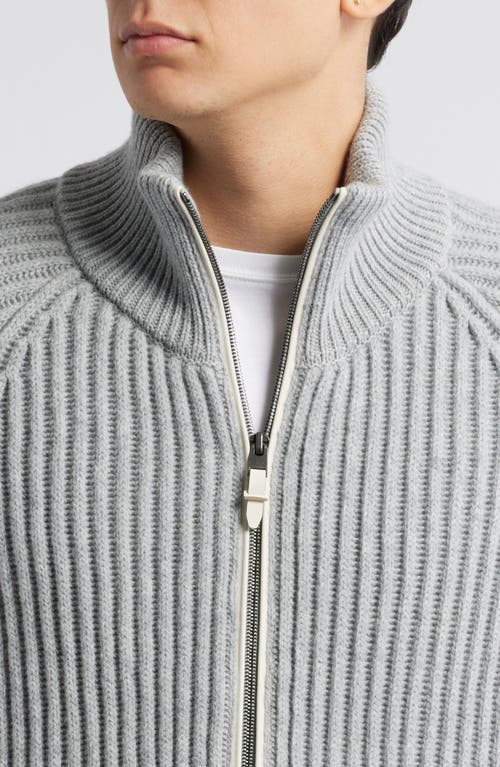 Hugo Boss Boss Camel Erbo Virgin Wool & Cashmere Rib Zip Cardigan In Open Grey