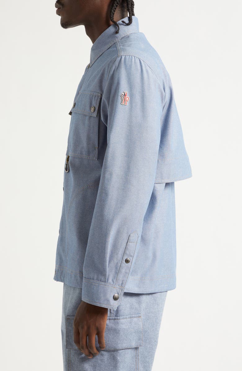 Moncler Grenoble Chambray Snap Shirt Jacket, Alternate, color, Rain Washed