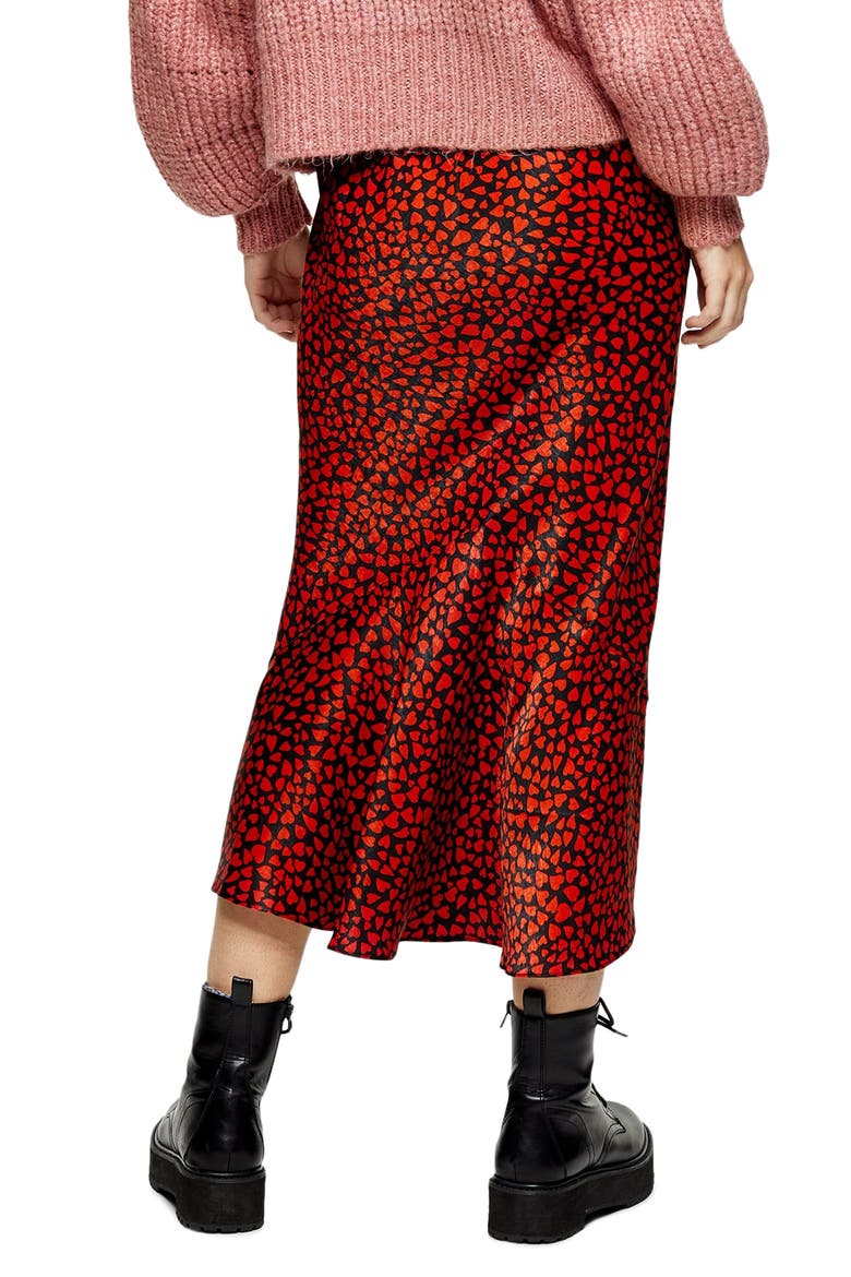 Heart Satin Flounce Midi Skirt, Alternate, color, RED MULTI