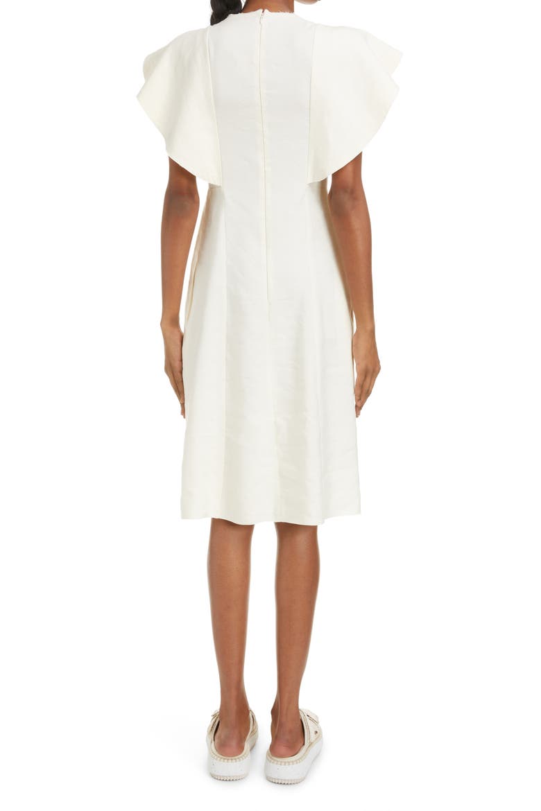 Smocked Wing Sleeve Linen & Silk A-Line Dress, Alternate, color, SEEDPEARL BEIGE