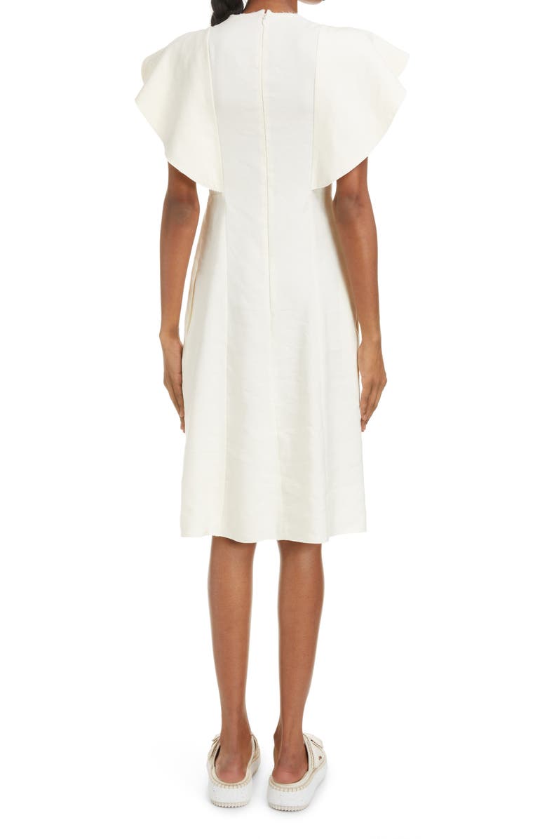 Chloé Smocked Wing Sleeve Linen & Silk A-Line Dress, Alternate, color,