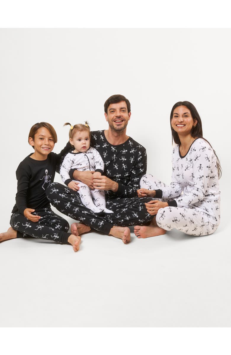 Leveret Kids Two-Piece Cotton Halloween Matching Family Pajamas, Fun Prints, Alternate, color, White Skeleton