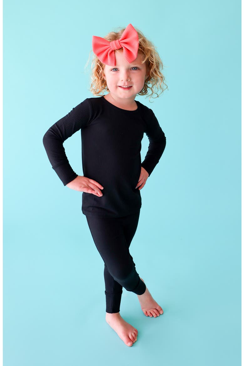 Long Sleeve Rib Fitted Two-Piece Pajamas, Alternate, color, BLACK