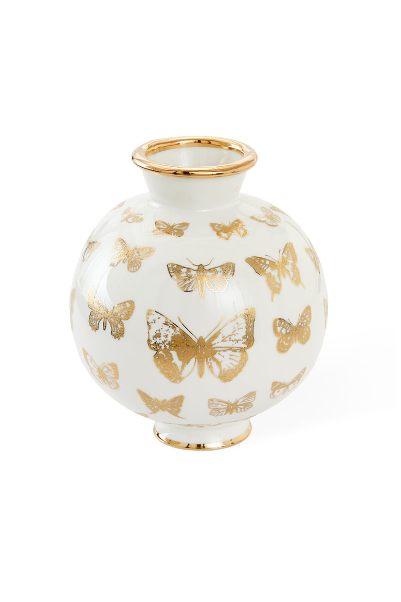 Botanist Round Butterfly Vase, Main, color, White / Gold