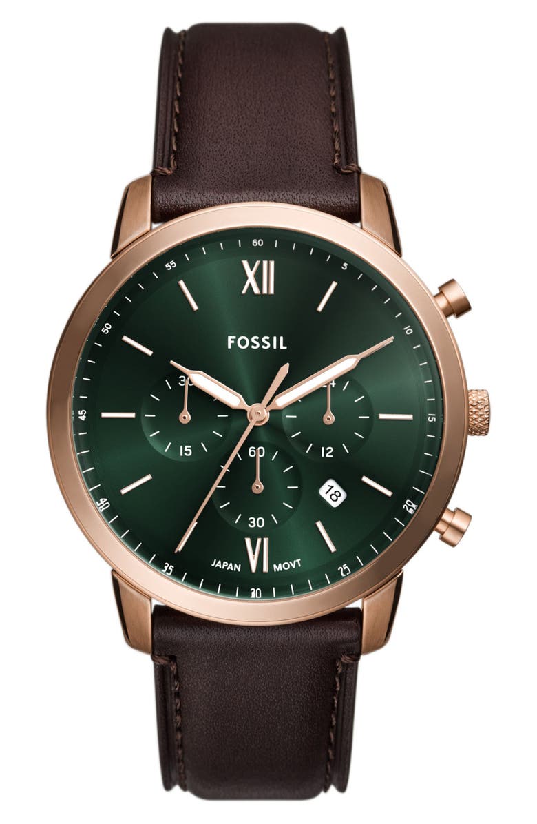 Fossil Neutra Chronograph Leather Strap Watch, 44mm, Main, color, 