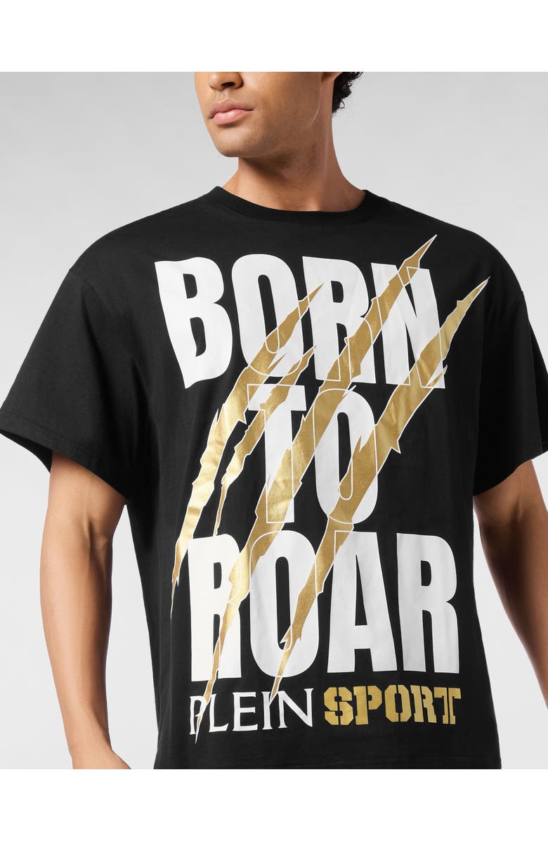 PLEIN SPORT Round Neck T-Shirt Scratch Scratch Men, Alternate, color, Black/Lightgold