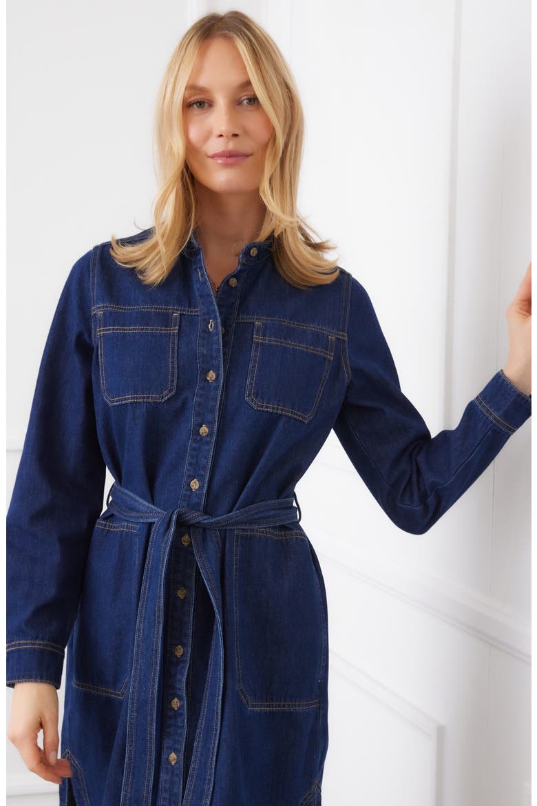 Belted Long Sleeve Denim Shirtdress, Alternate, color, INDIGO