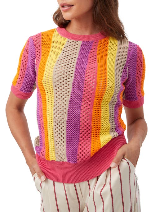 Trina Turk Marbella Open Knit Striped Pullover In Eden Roc Rose Multi