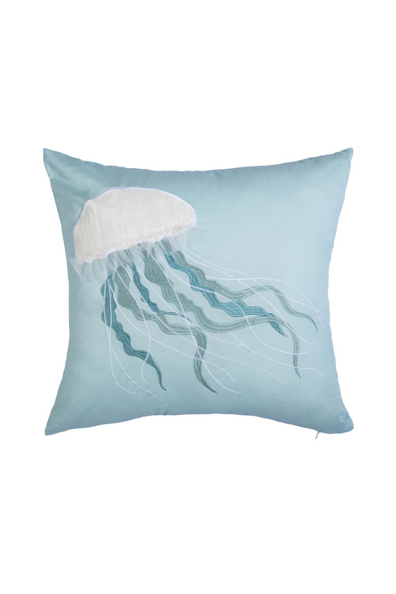 Jellyfish Embroidered Cotton Blend Accent Throw Pillow 18" x 18", Main, color, Blue