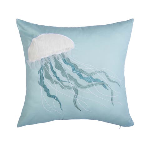 Sea Glass Jellyfish Embroidered Throw Pillow, 18" x 18"