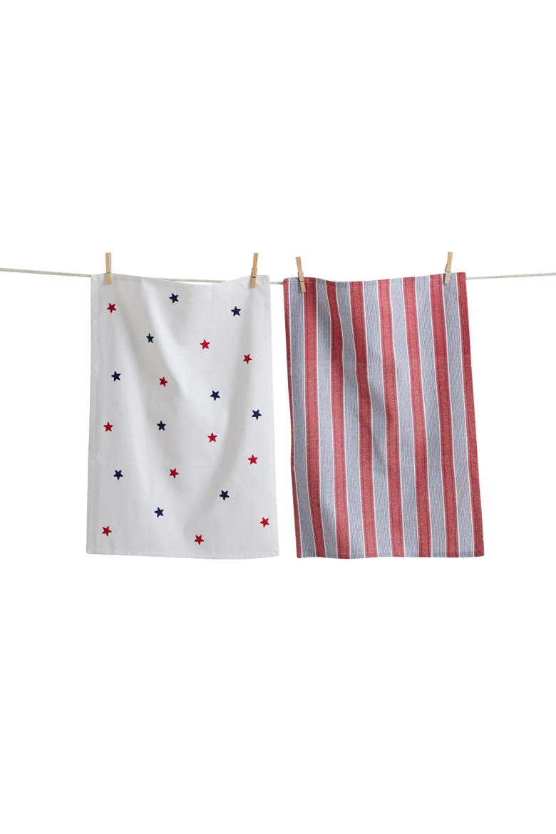 Stars & Stripes Dishtowel Set/2 Multi Cotton Summer, Main, color, White
