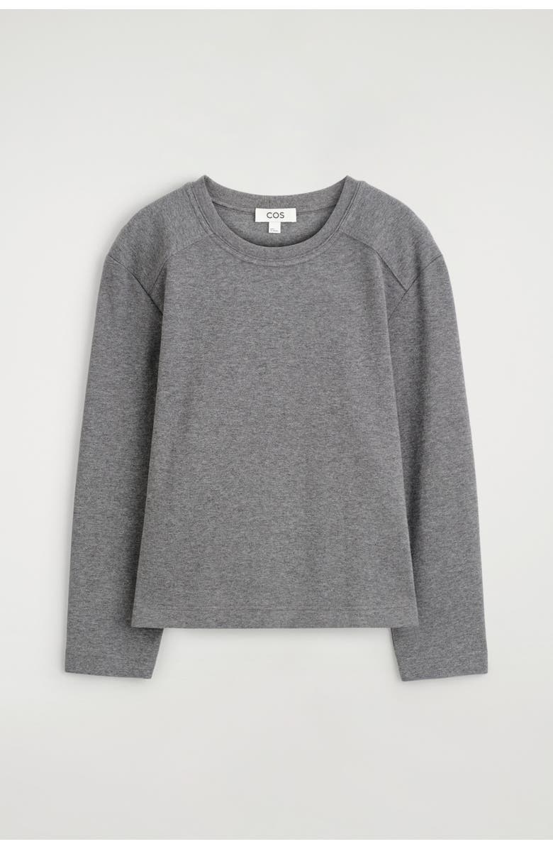 COS Cotton Long-Sleveled Top, Alternate, color, Gray Mélange