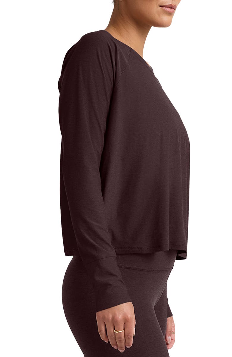 Beyond Yoga Featherweight Long Sleeve T-Shirt, Alternate, color, Dark Chocolate Heath