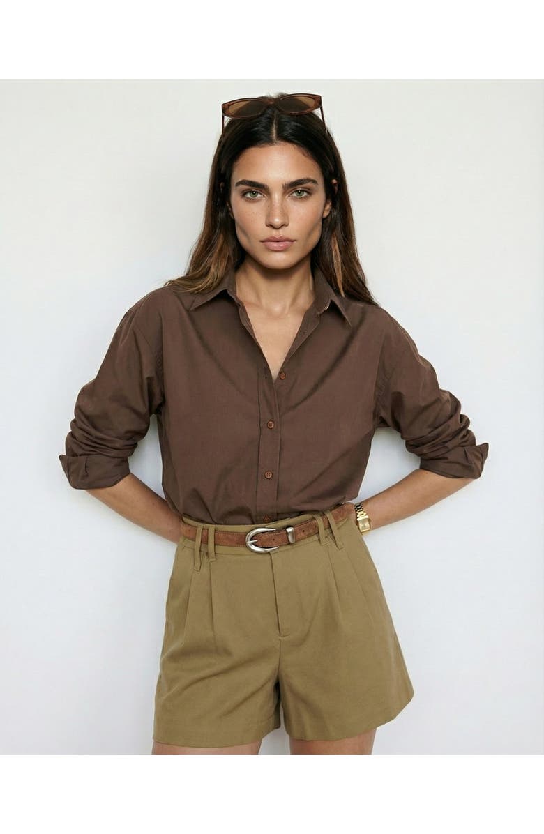 The Shirt by Rochelle Behrens The Boyfriend Shirt, Alternate, color, Brown