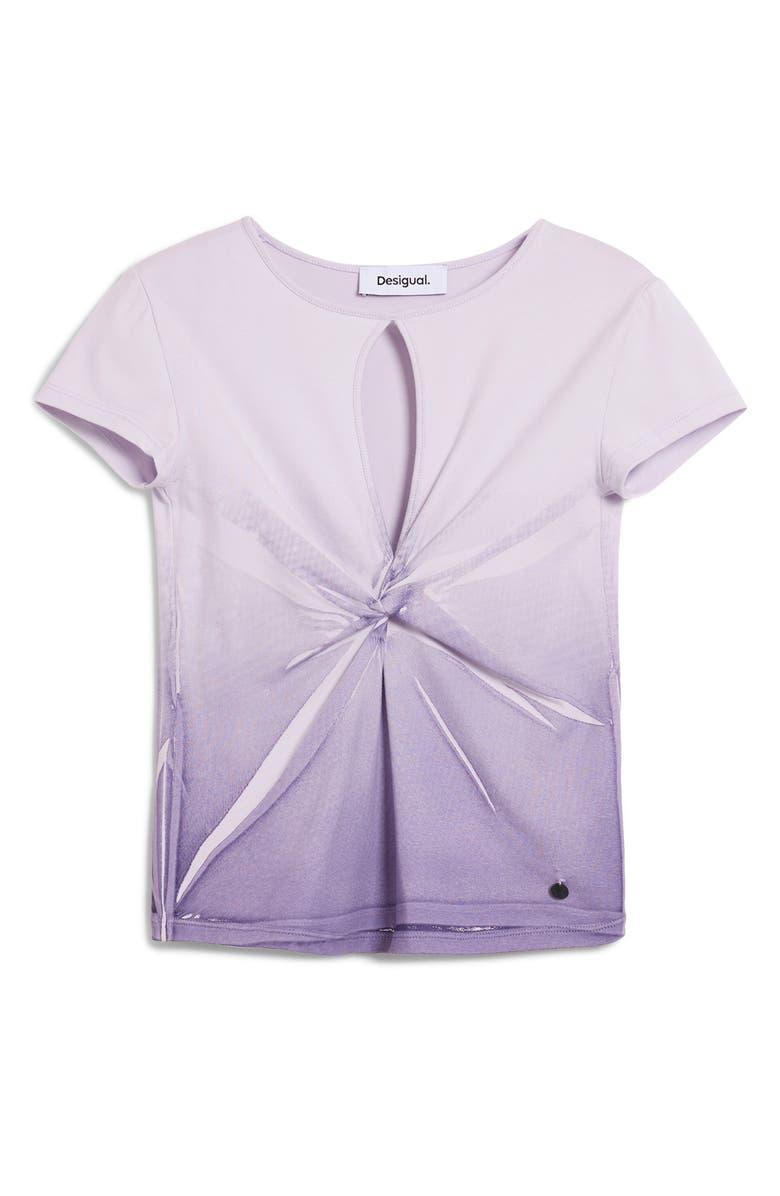 Desigual Keyhole Twist Ombré T-Shirt, Alternate, color, Lilac