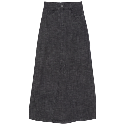 Mineral Wash Godet Panel Front Zip Maxi Skirt