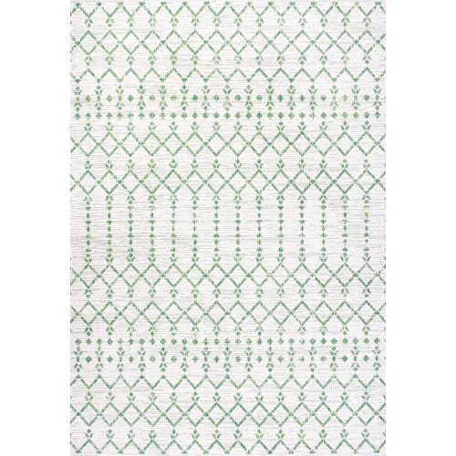 Jonathan Y Ourika Moroccan Geometric Textured Weave Indoor/outdoor Area Rug In Green/ivory