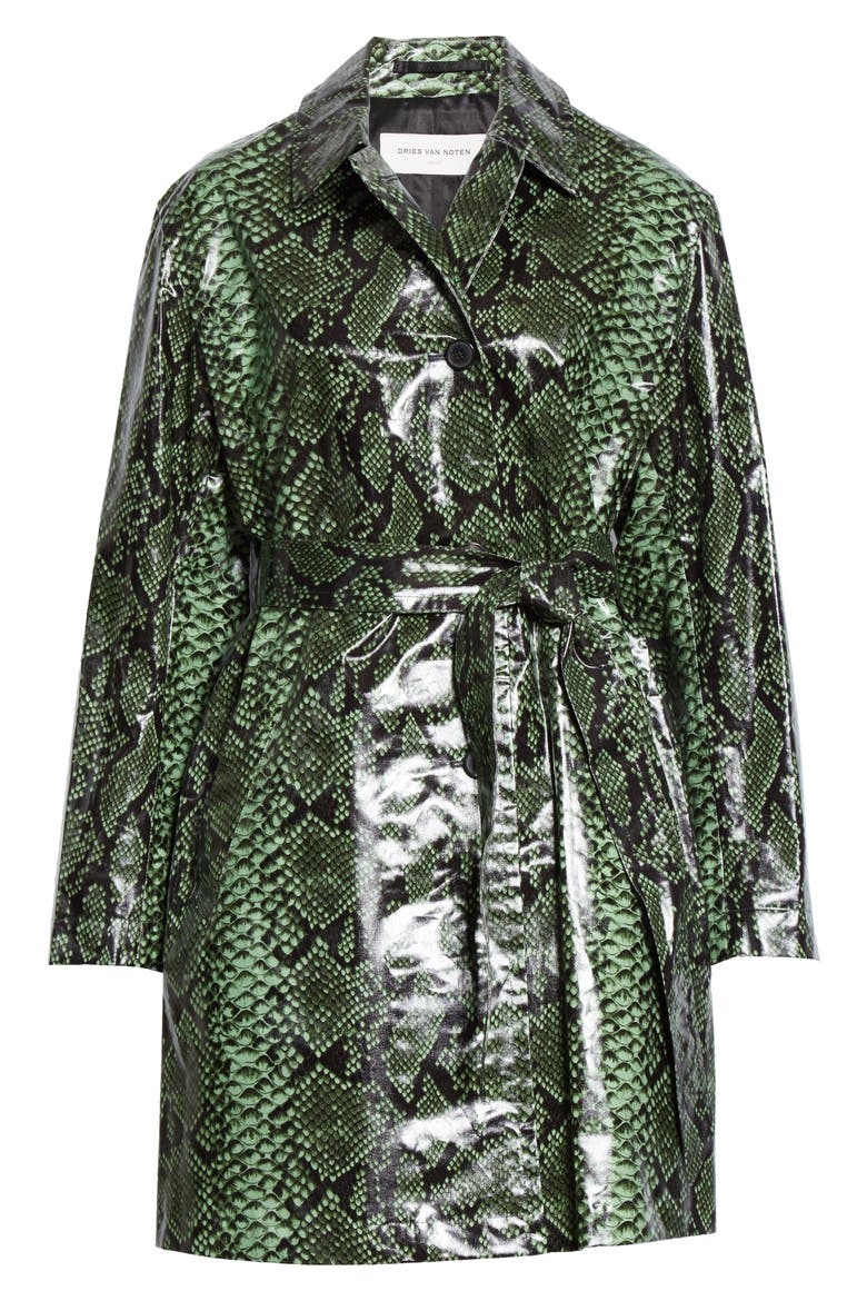 Ramblas Python Print Coated Cotton Coat, Alternate, color, GREEN 604