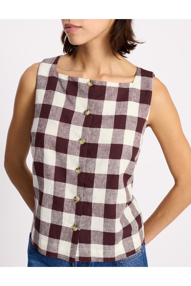 Gingham Button Top, Alternate, color, Burgundy