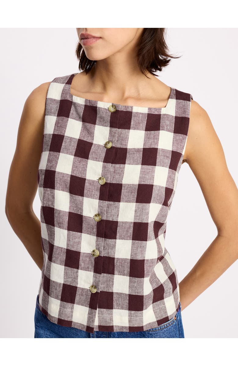 Albaray Gingham Button Top, Alternate, color, Burgundy