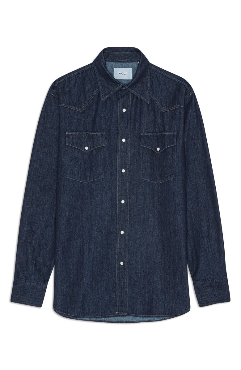 NN07 Ricky Denim Snap-Up Western Shirt, Alternate, color, Dark Denim