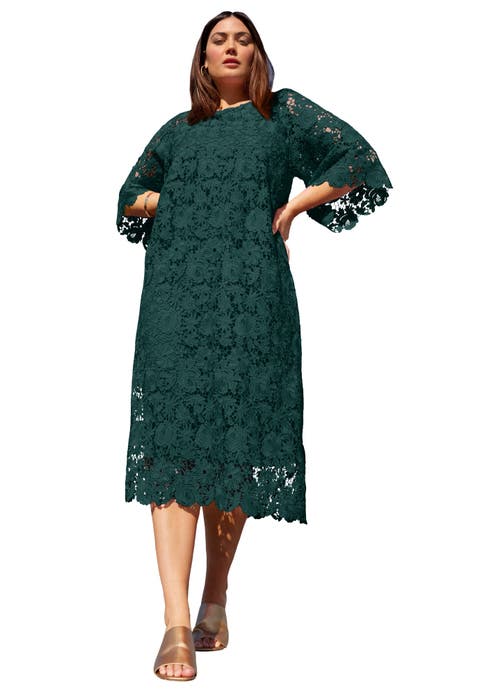 Bell-Sleeve Lace Midi Dress