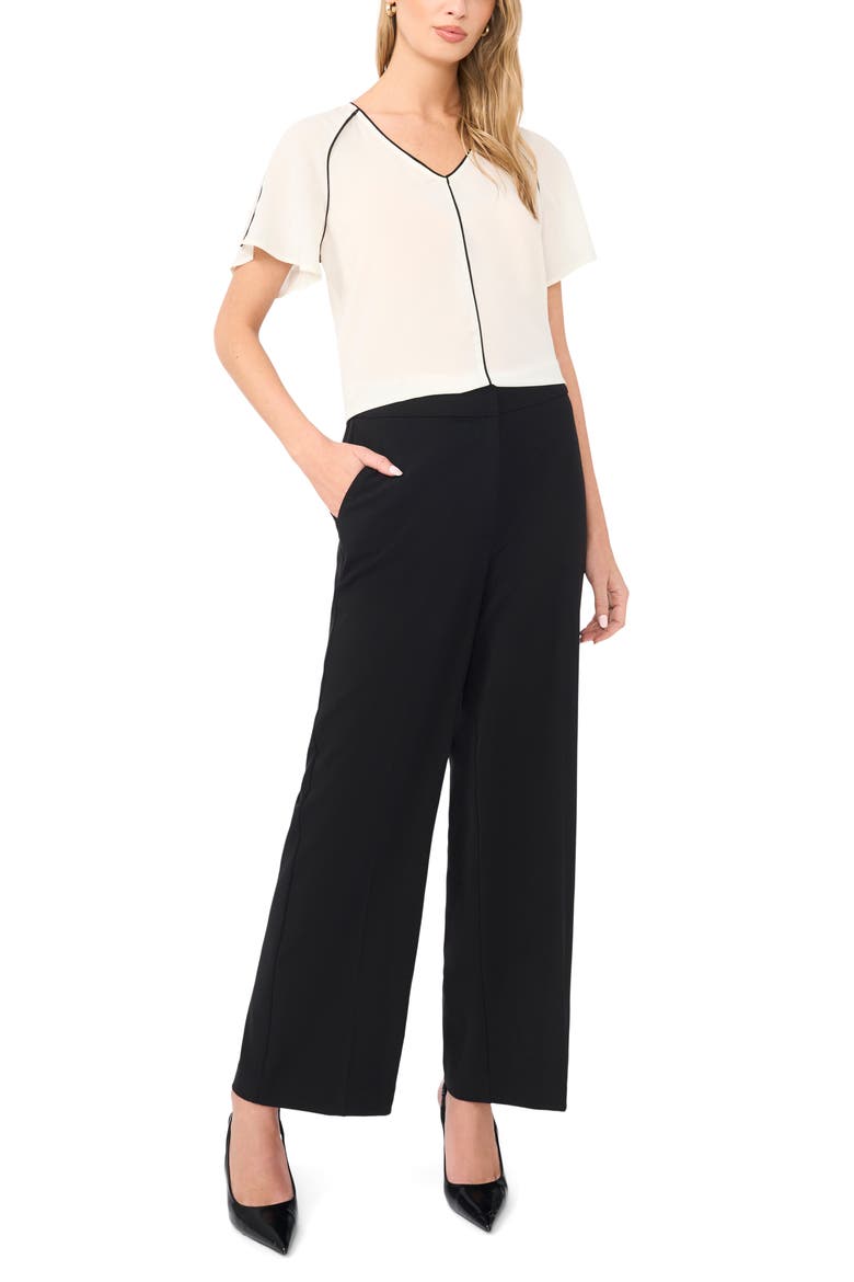 Piped Flutter Sleeve Top, Alternate, color, NEW IVORY