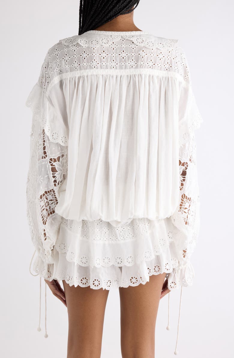 Isabel Marant Nowana Drawstring Cotton & Silk Eyelet Top, Alternate, color, White