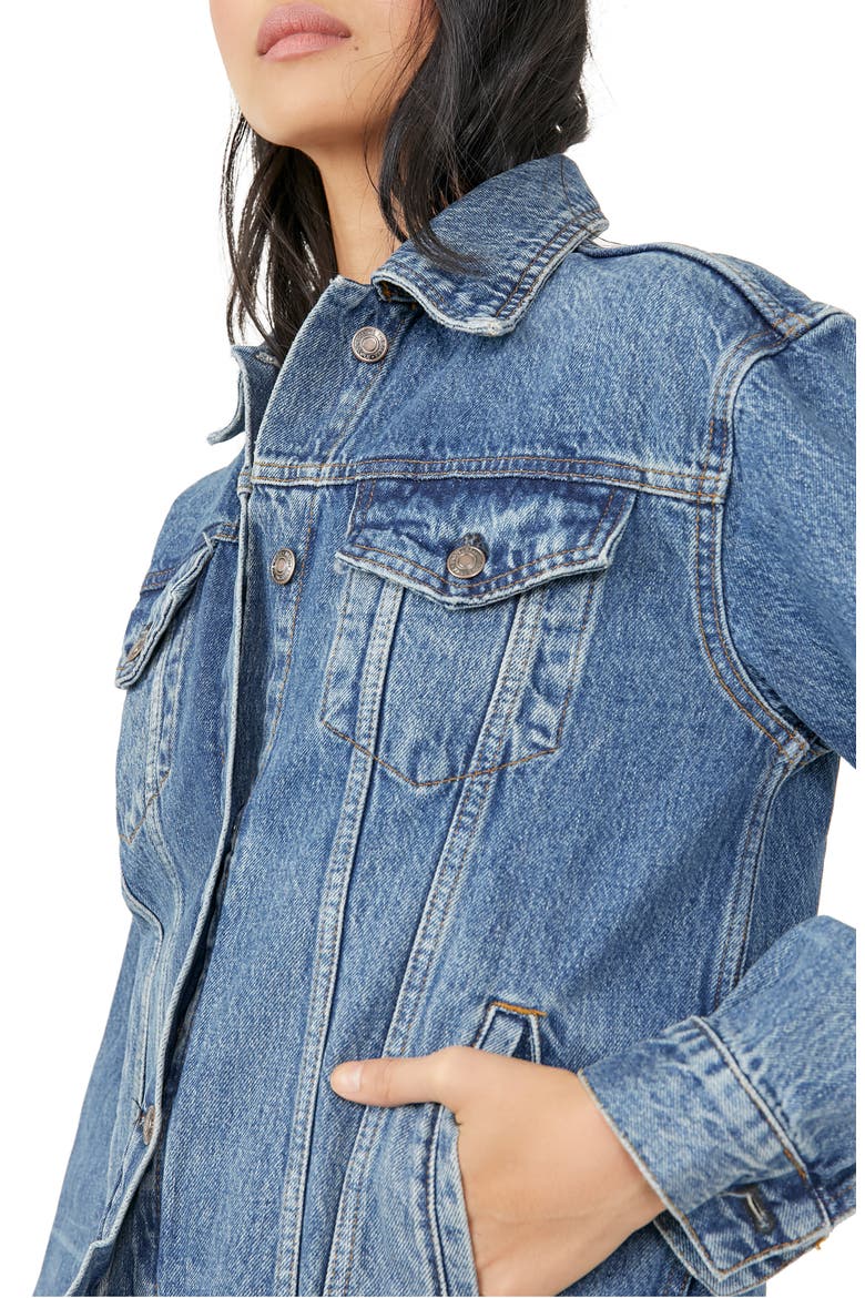 We the Free Jolene Denim Trucker Jacket, Alternate, color, DEEP SEA