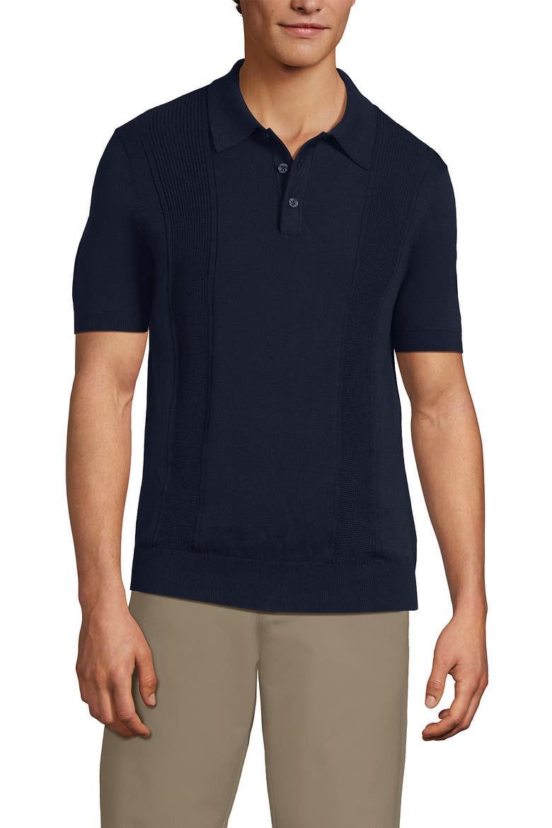 Short Sleeve Vertical Rib Button Down Sweater Polo, Main, color, Radiant Navy