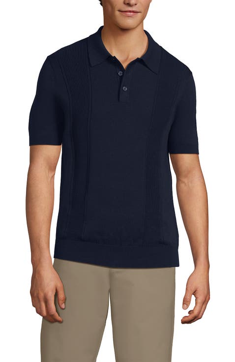 Short Sleeve Vertical Rib Button Down Sweater Polo