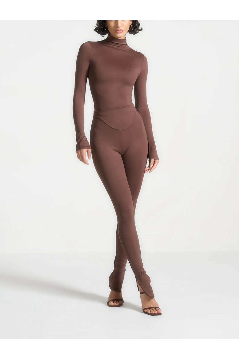 Alea Fitted Mock Neck Long Sleeve Top, Alternate, color, Brown