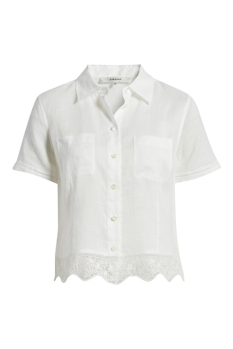 The Embroidered Seaside Ramie Button-Up Top, Alternate, color, WHITE