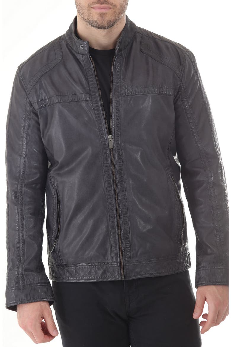 Water Resistant Leather Racer Jacket, Main, color, CHARCOAL