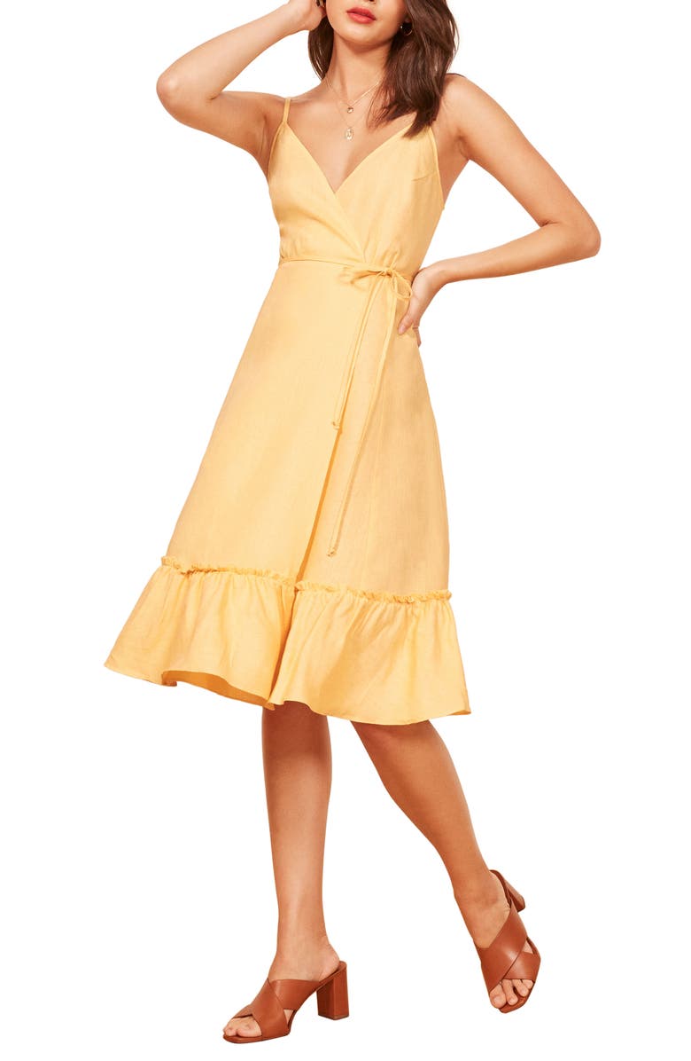Reformation Fig Linen Wrap Dress, Main, color,