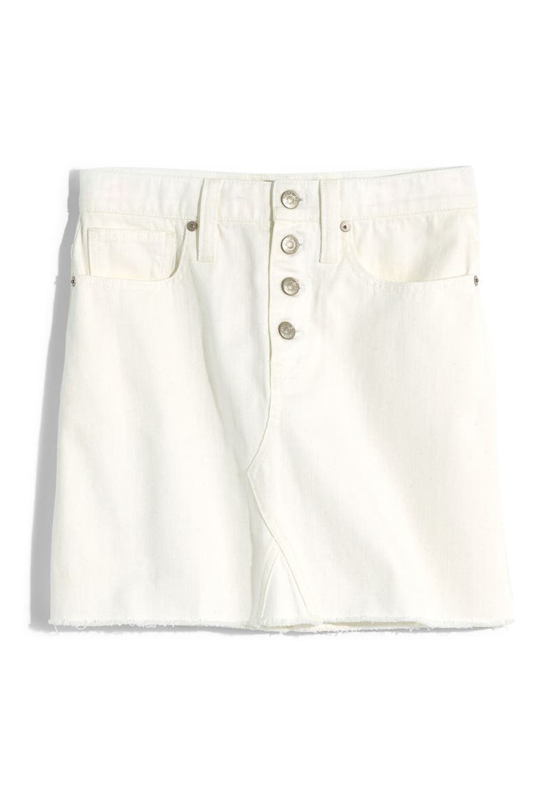 Button Front Denim A-Line Miniskirt, Alternate, color, TILE WHITE