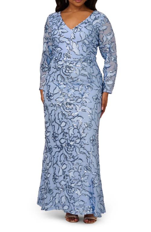 ADRIANNA PAPELL ADRIANNA PAPELL SEQUIN FLORAL LONG SLEEVE MERMAID GOWN 