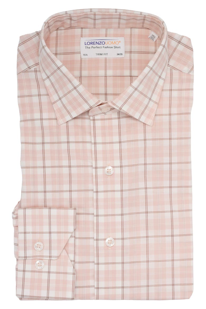 Trim Fit Large Windowpane Dress Shirt, Main, color, PINK