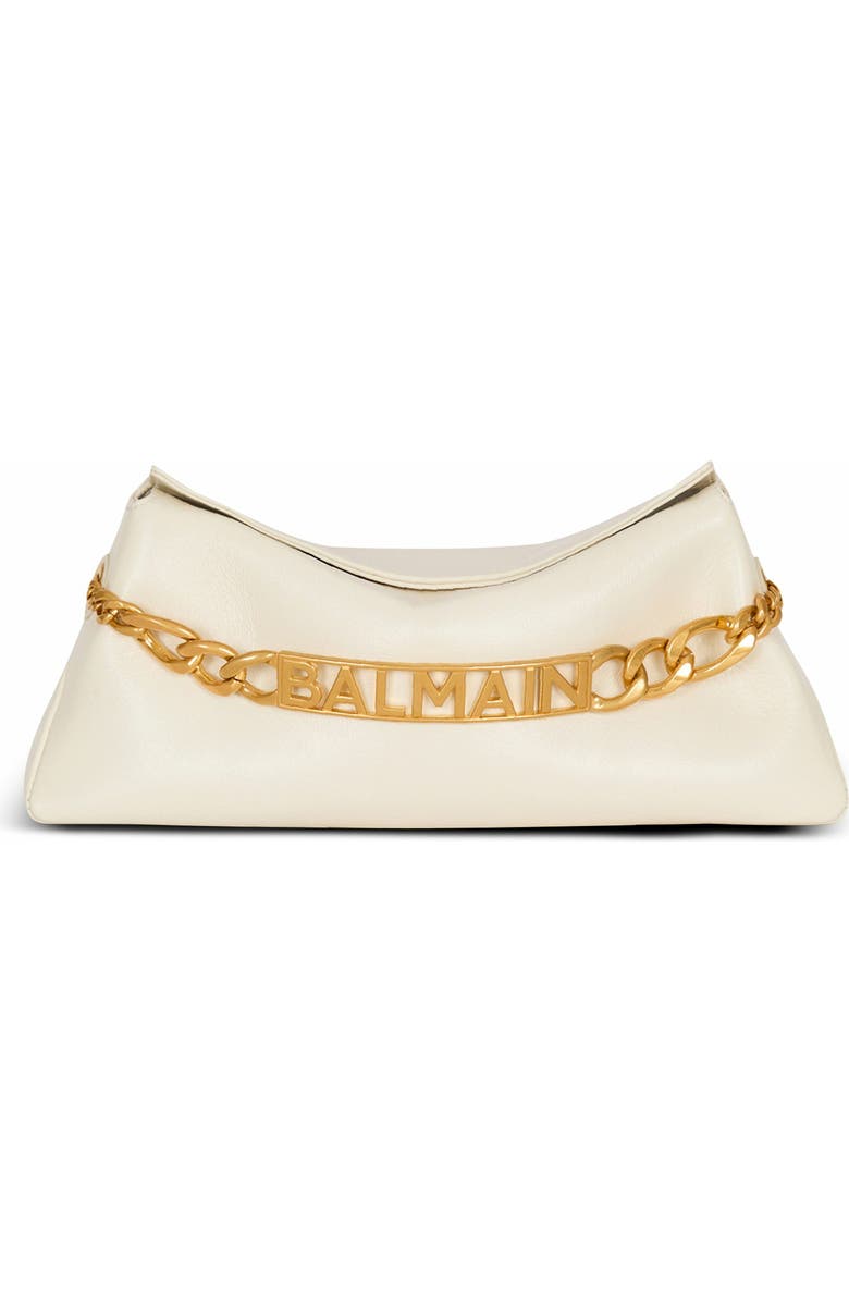 Balmain 1945 Soft Crinkled Leather Clutch, Main, color, White