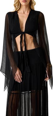 Marciano Tamia Long Sleeve Crinkle Chiffon Top