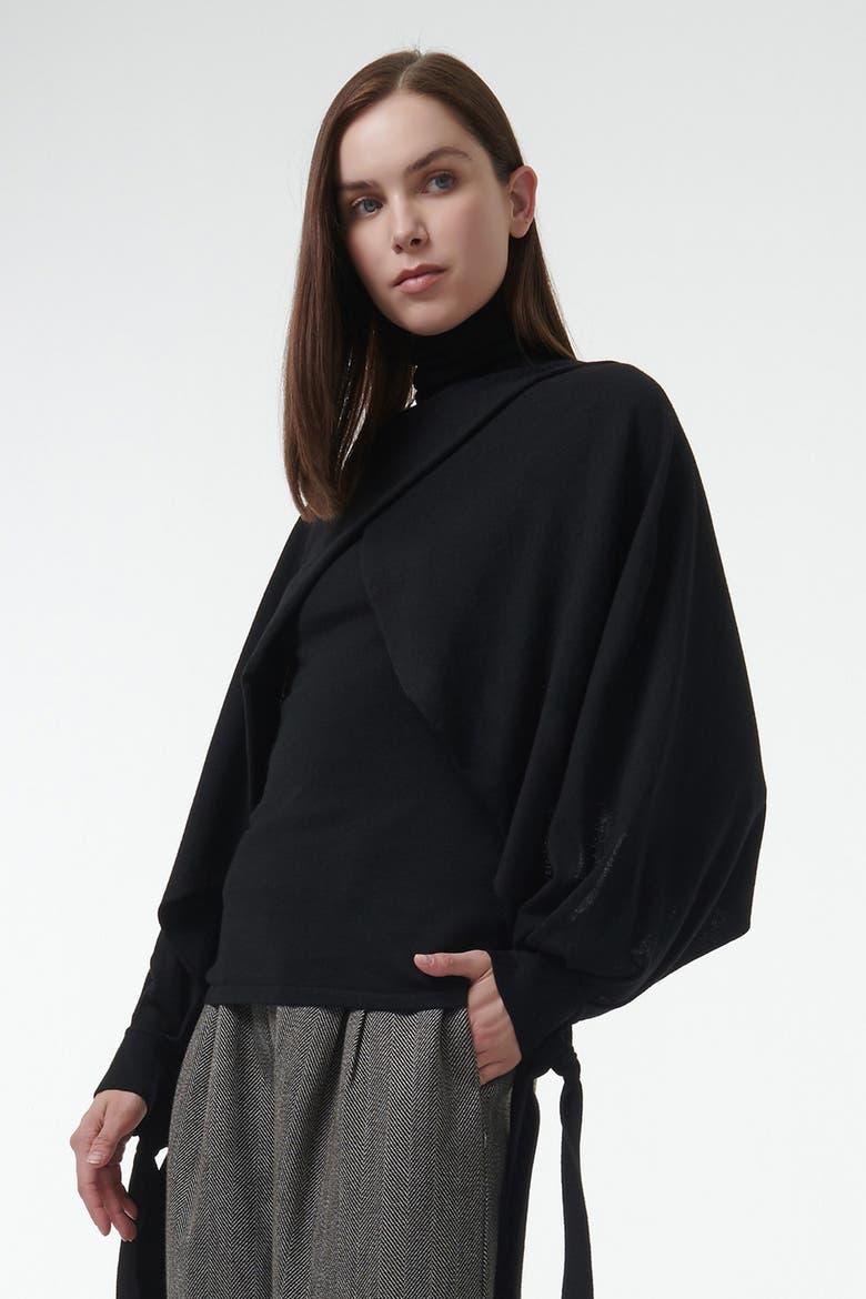 Layered Butterfly Sleeve Knitted Sweater, Alternate, color, Black