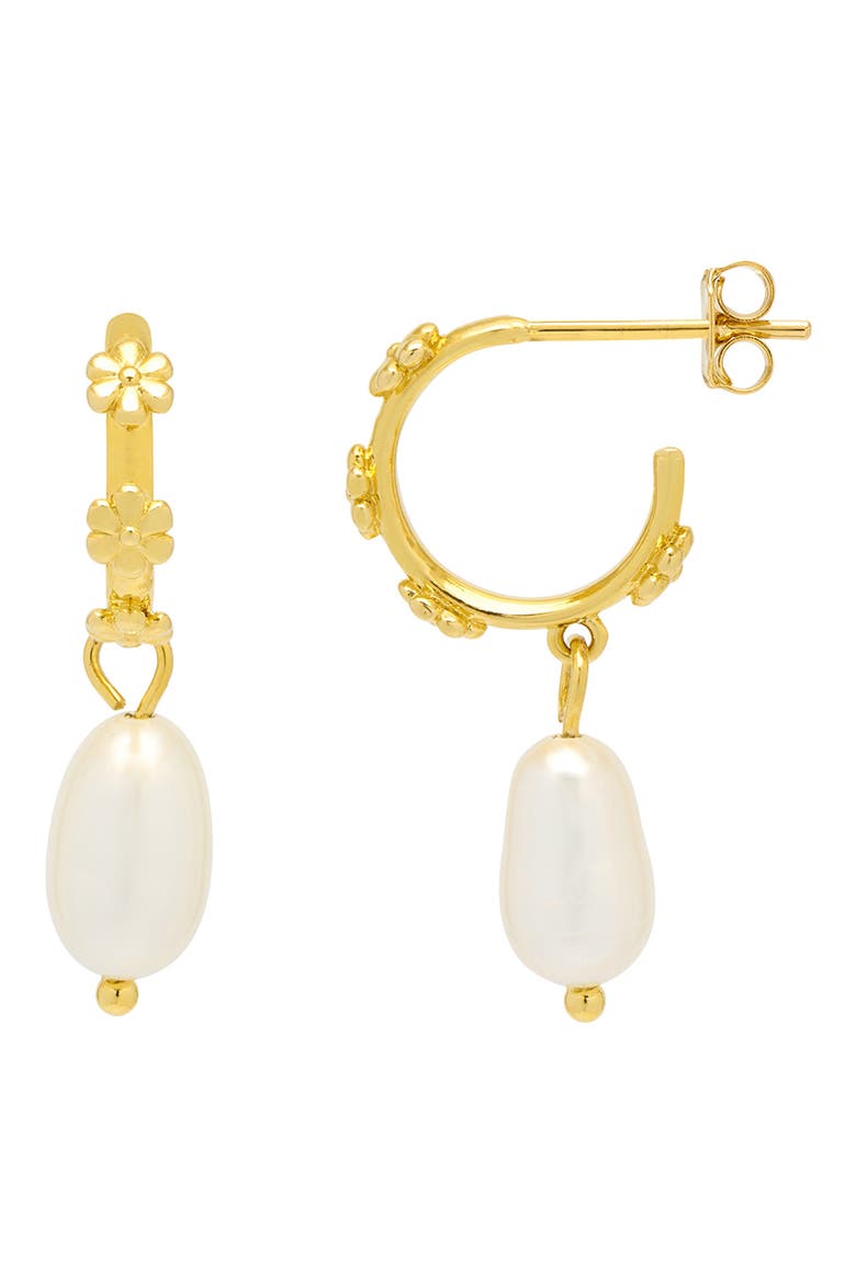 Flower Faux Pearl Drop Earrings, Main, color, GOLD