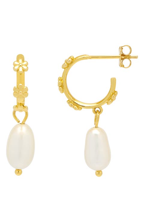 Flower Faux Pearl Drop Earrings